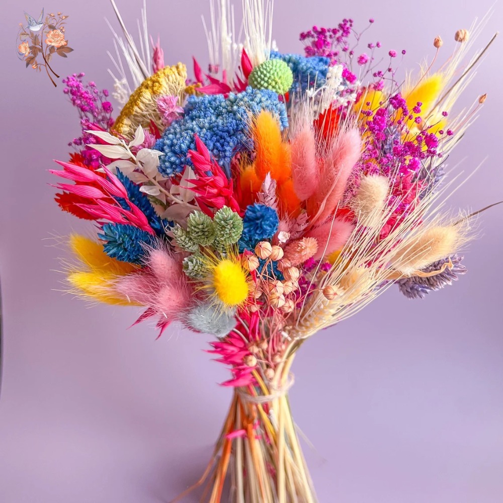 Baby Breath Dried - Colorful Dried Flowers Wedding Bouquet for